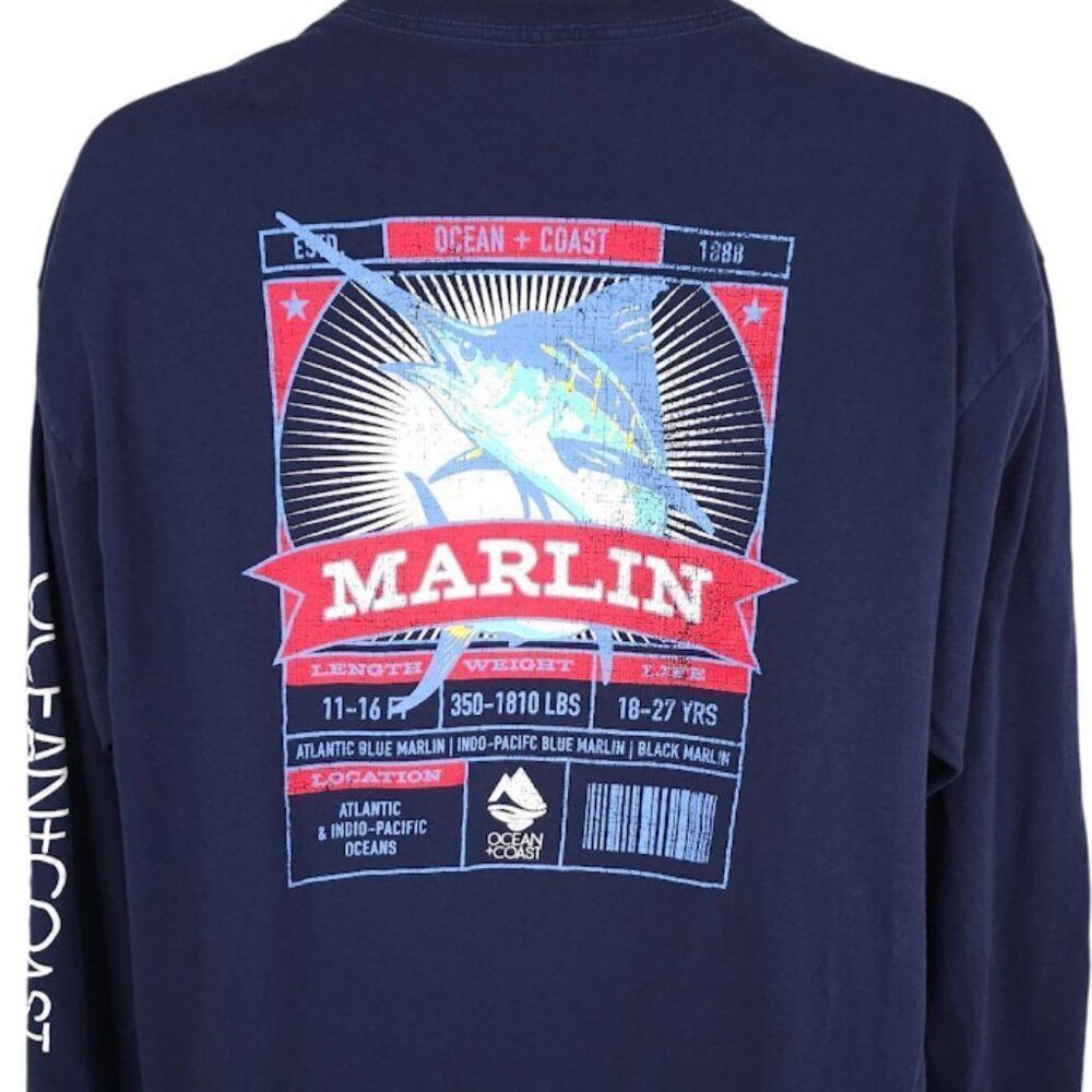 Marlin Fishing T Shirt Mens Size XL Blue Sportfishing Long Sleeve